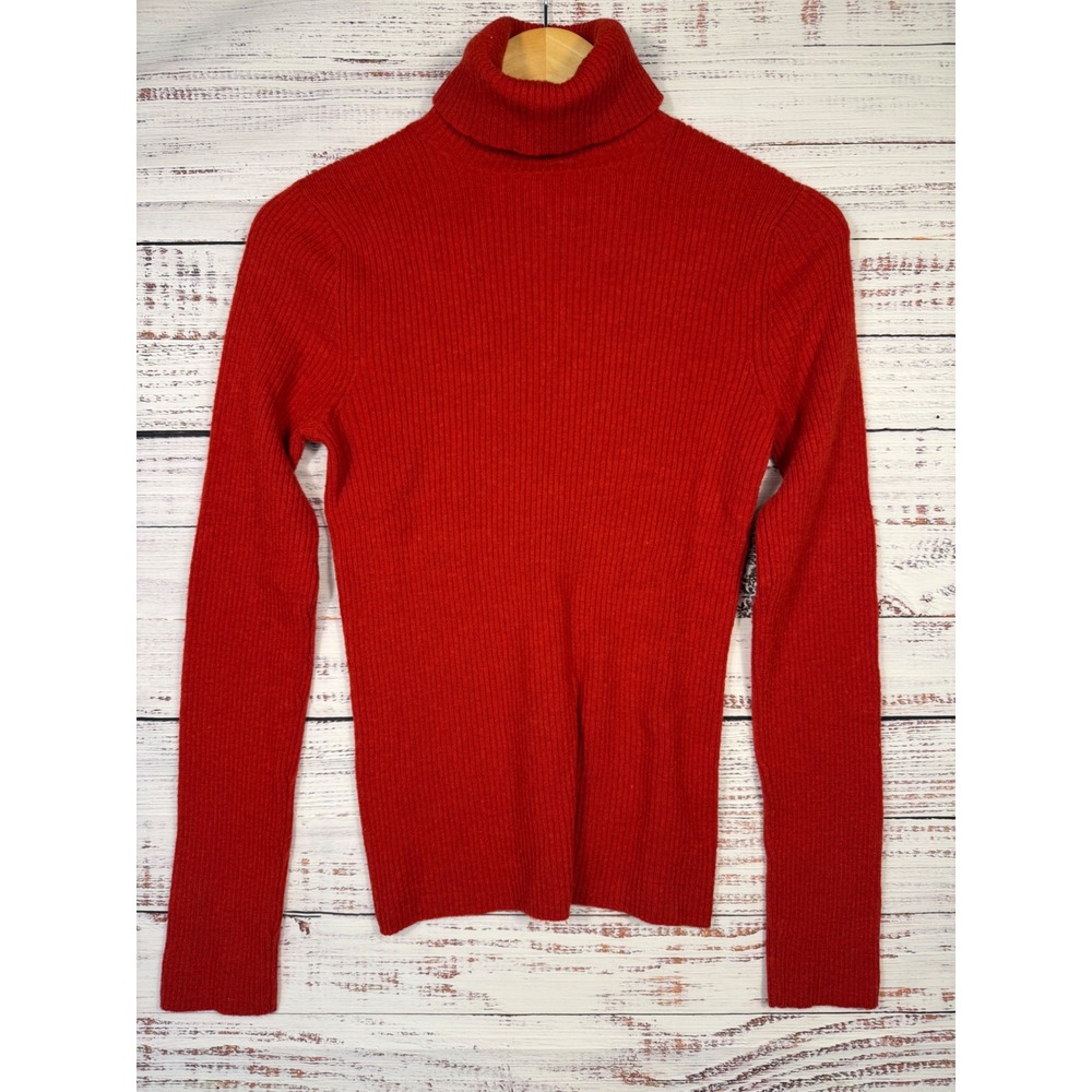 Abercrombie & Fitch Vintage 90s Lambswool Turtleneck Sweater Womens L Red Ribbed